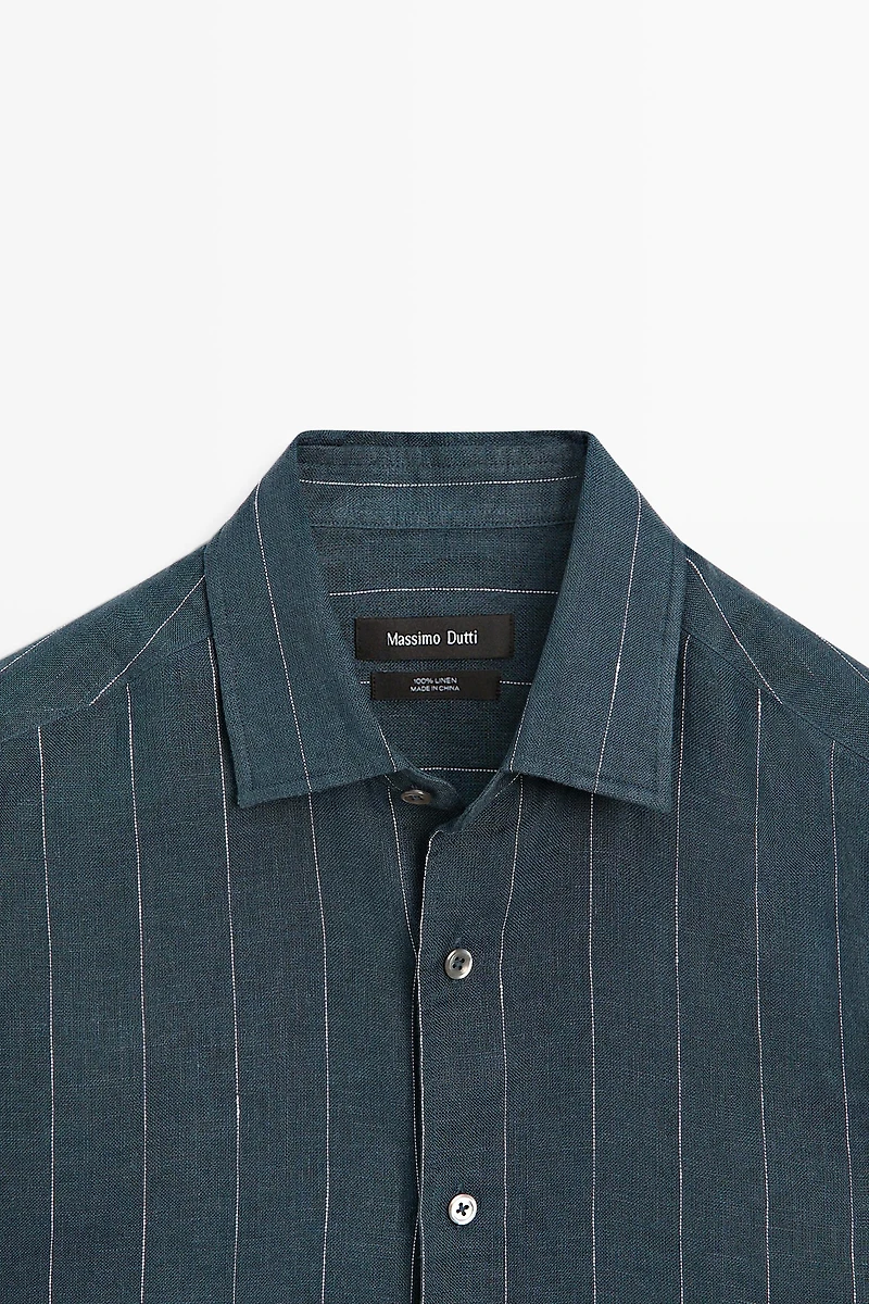 Regular fit striped 100% linen shirt