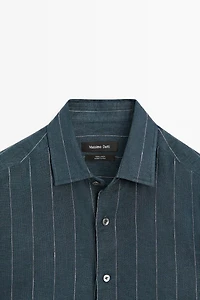 Regular fit striped 100% linen shirt