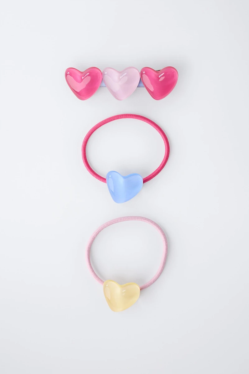 PACK OF HEART BARRETTE AND HAIR TIES