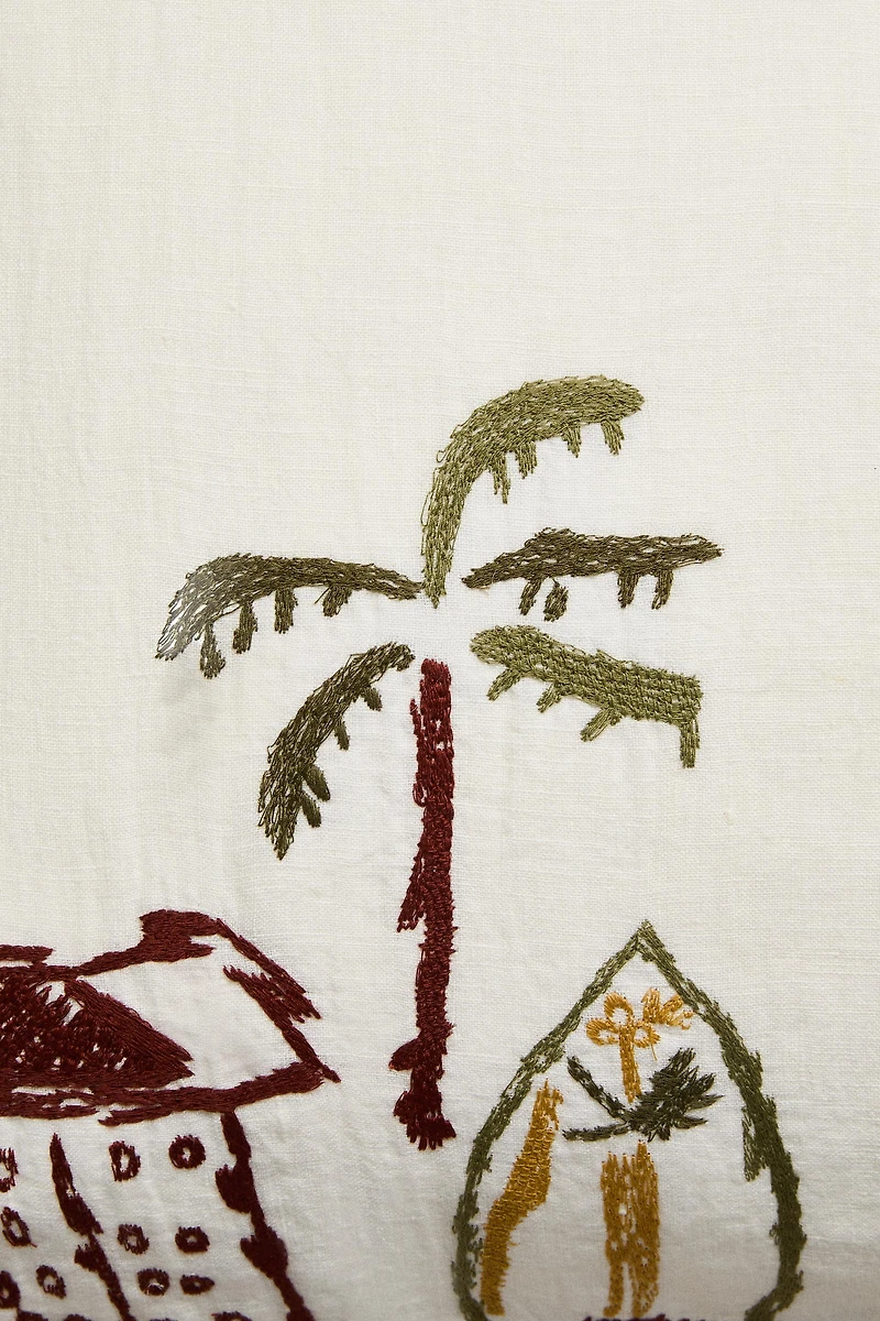 EMBROIDERED COASTAL THROW PILLOW COVER