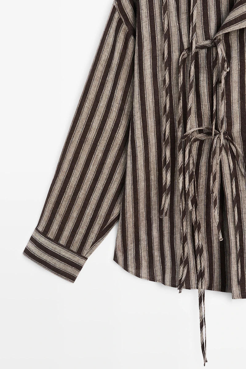 Striped wrap shirt with tie detail