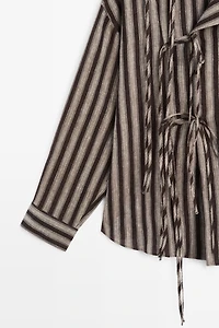 Striped wrap shirt with tie detail
