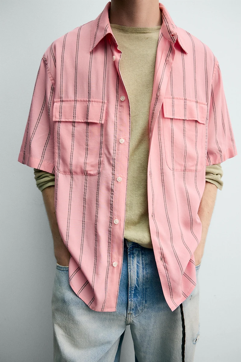 FLOWY STRIPED POCKET SHIRT