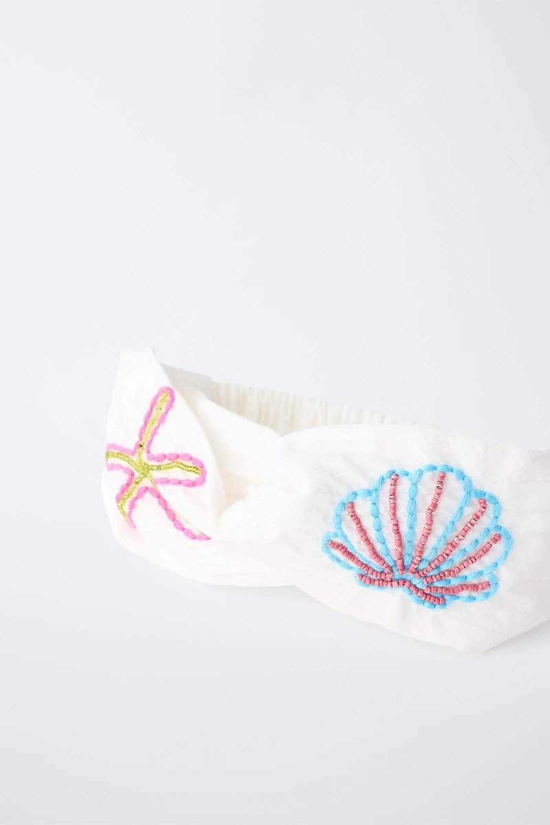 EMBROIDERED MARINE BEADED HEADBAND