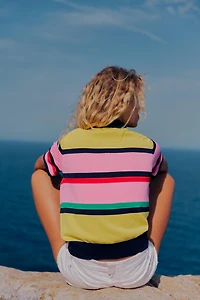 STRIPED KNIT POLO TOP