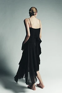 LACE TRIM RUFFLED STRAPPY DRESS