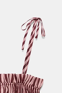 STRIPED RUCHED STRAP TOP