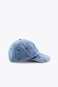 CASQUETTE EN DENIM BRODERIES CŒURS