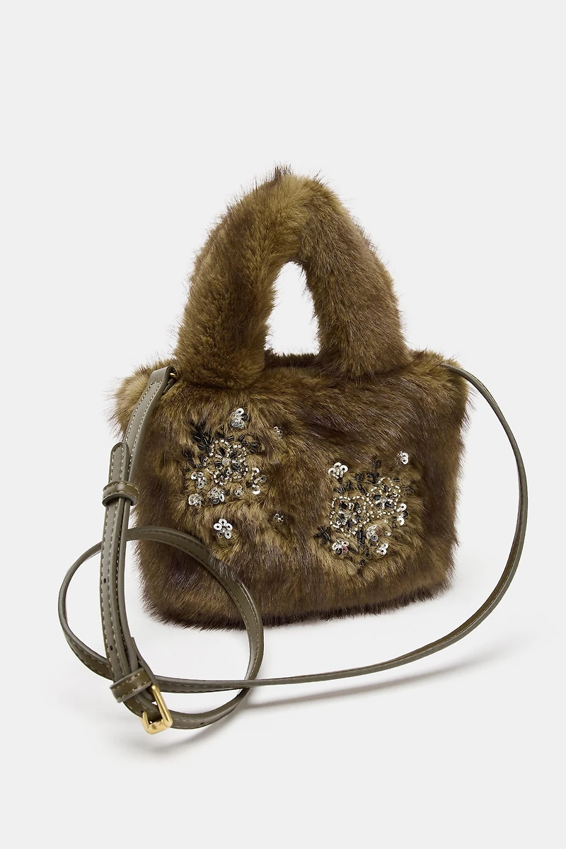 SHINY FAUX FUR HANDBAG
