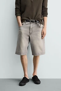 SPLASH PRINT BAGGY FIT DENIM SHORTS