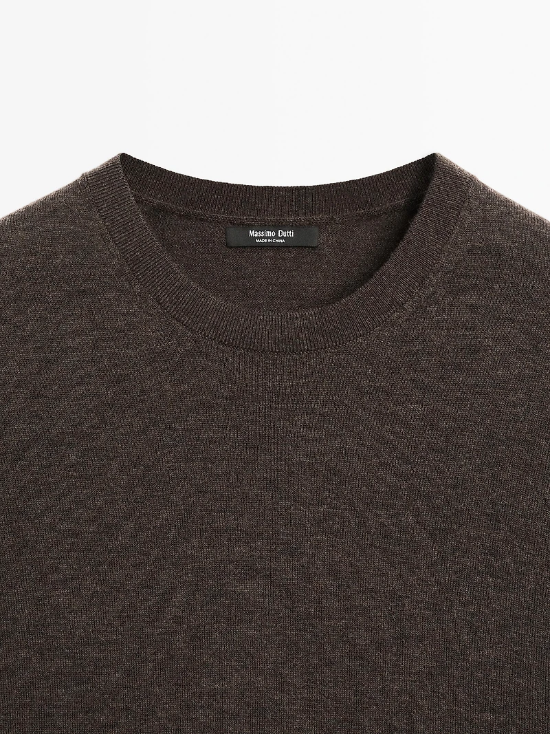 Short-sleeve wool blend knit sweater