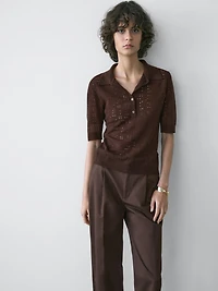 Short sleeve wool blend knit polo shirt