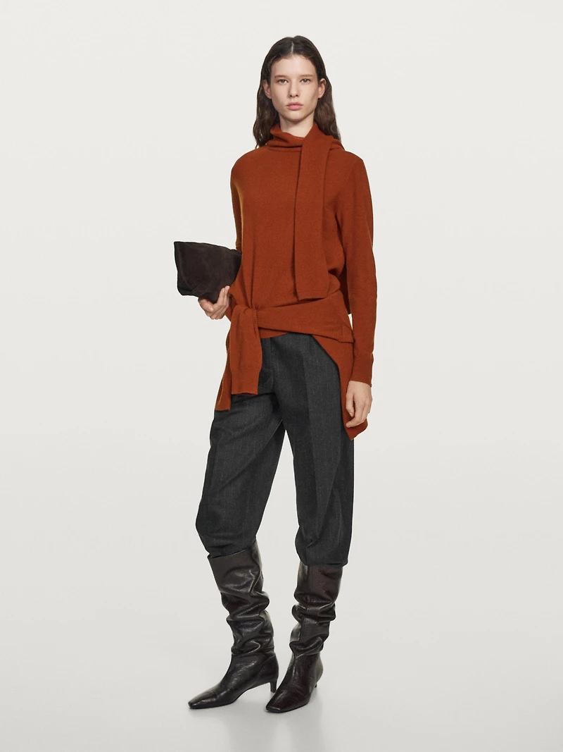 Wool blend sweater with scarf detail