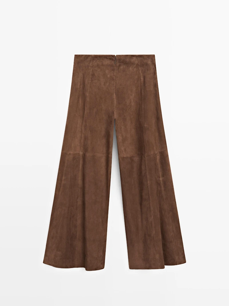 Suede leather flared trousers