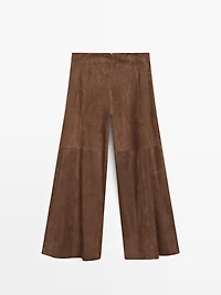 Suede leather flared trousers