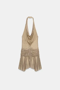 SPARKLY DRAPED HALTER MINI DRESS