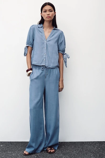 WIDE LEG ELASTIC WAIST PANTS