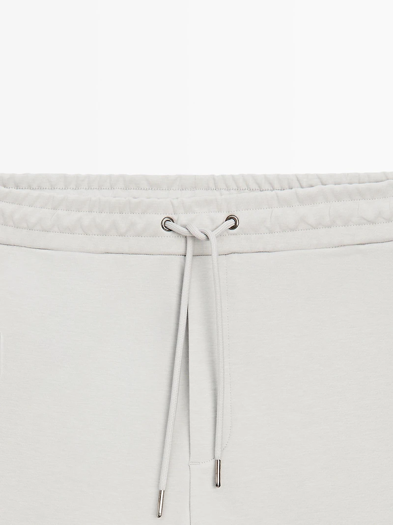 Straight-fit cotton blend trousers