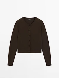 Knit cardigan with rhinestone button detail