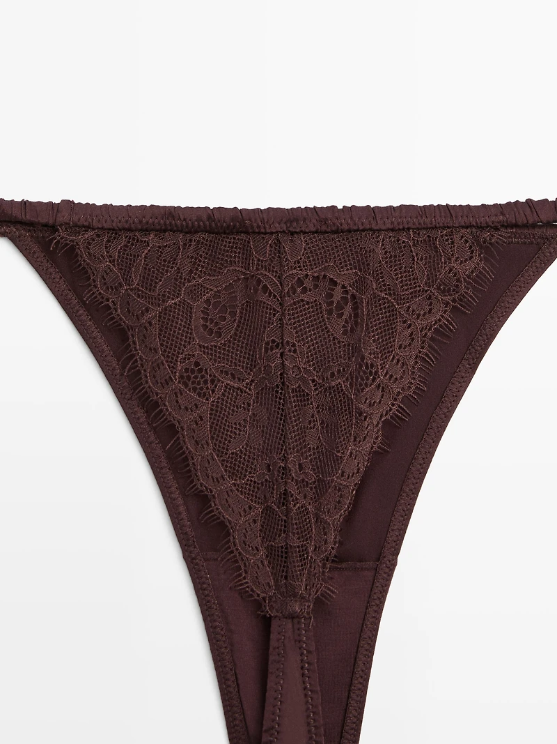 Silk thong with lace detail