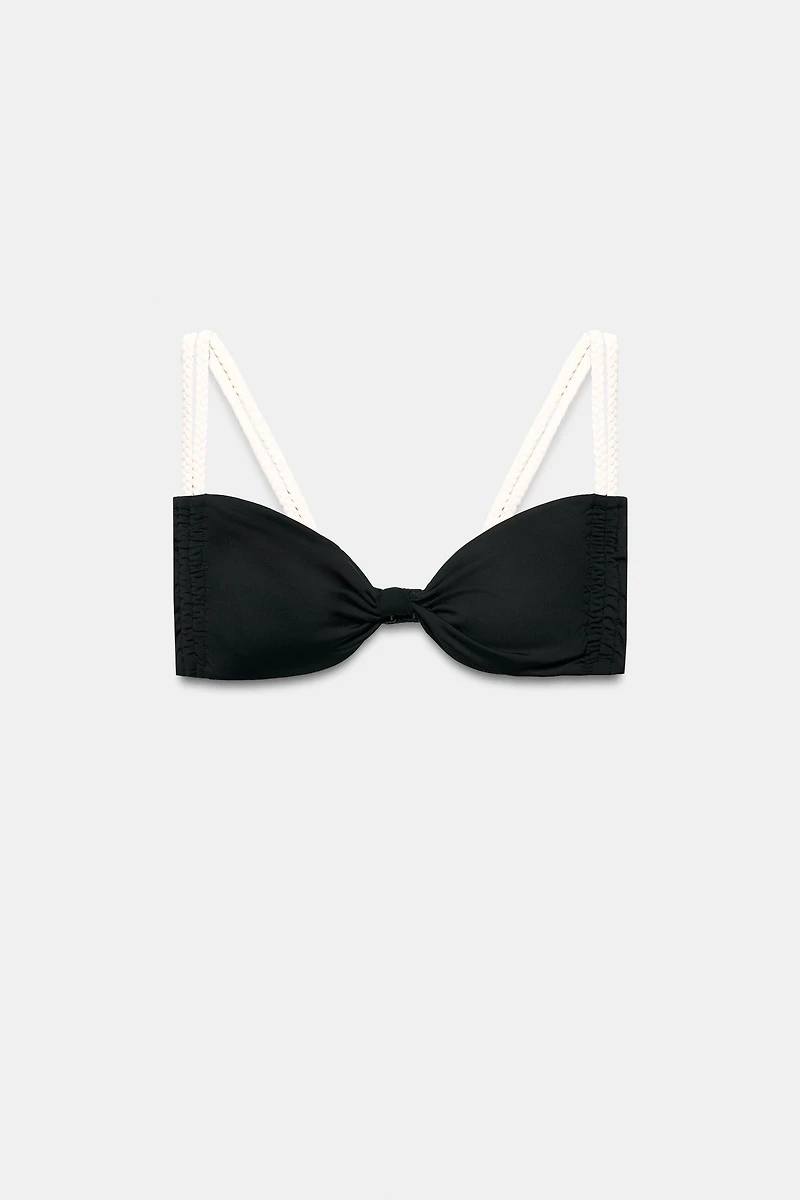 CONTRAST BRAIDED KNOT BIKINI TOP