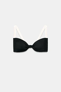 CONTRAST BRAIDED KNOT BIKINI TOP