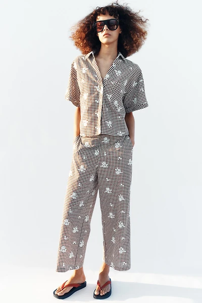 EMBROIDERED PLAID CULOTTES