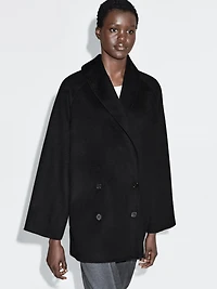 Wool blend mid-length coat with lapel collar