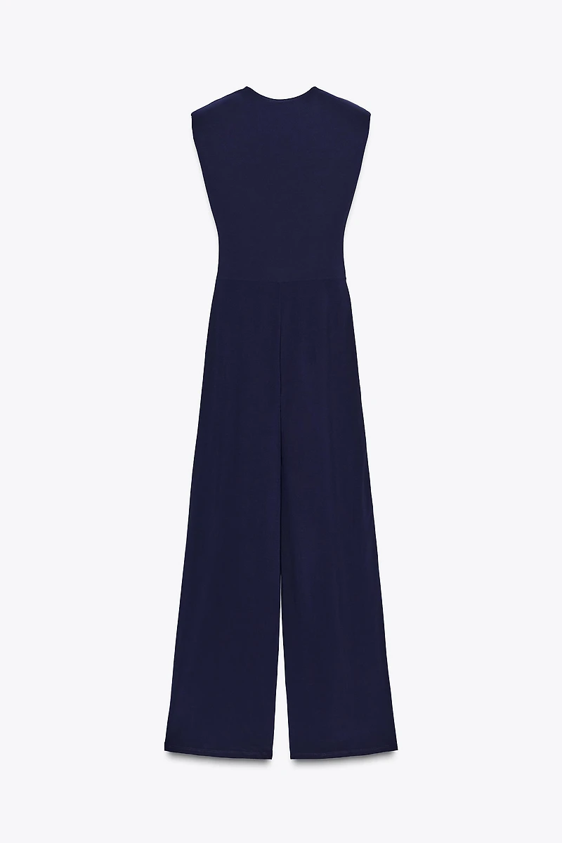 LONG DRAPED SHOULDER PAD JUMPSUIT