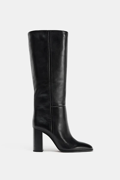 LEATHER HIGH SHAFT HEELED BOOTS