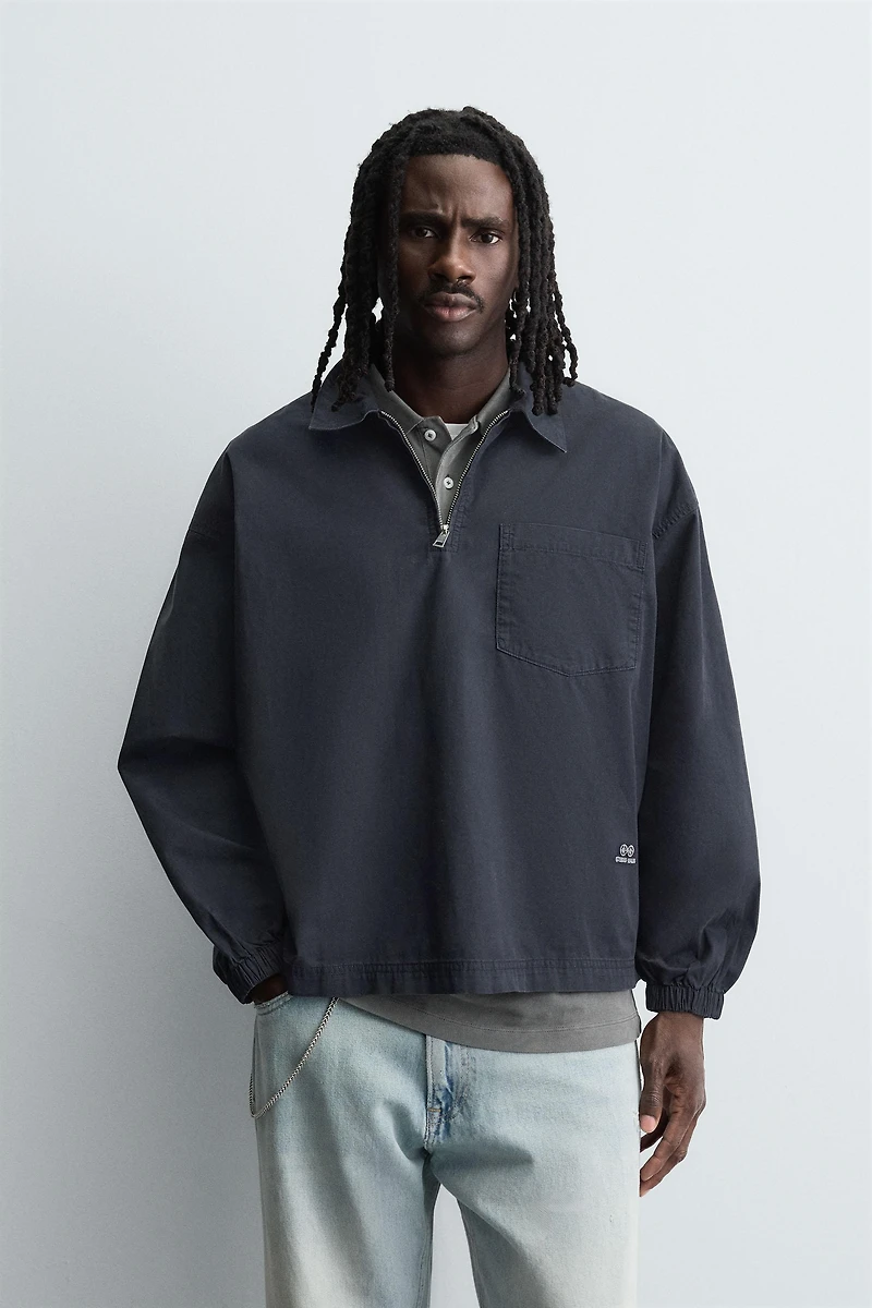 DENIM ZIP-UP POLO SHIRT