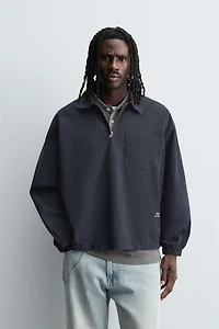 DENIM ZIP-UP POLO SHIRT