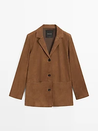 100% suede leather blazer with lapel collar