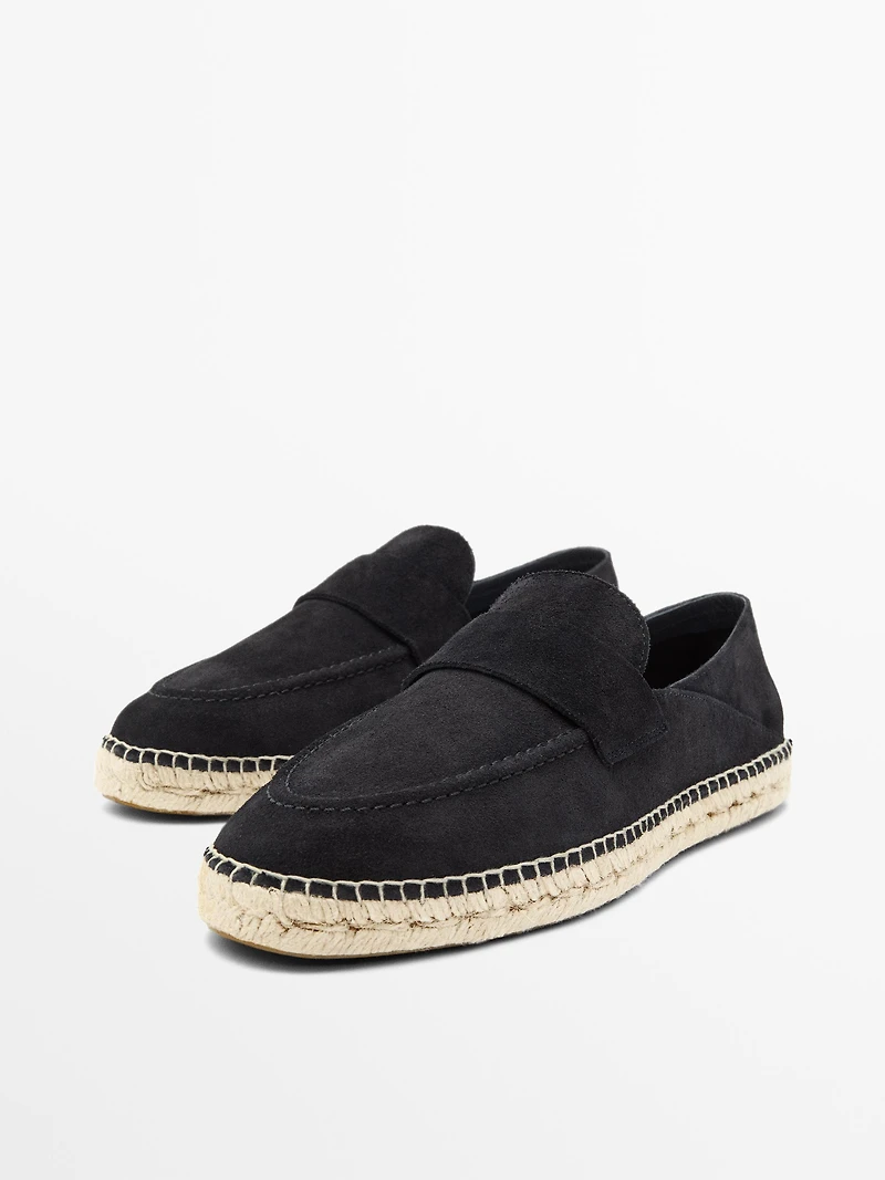 Split leather espadrilles with piece detail