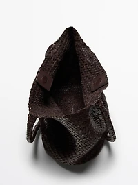 Tote bag grand format tressé en cuir nappa