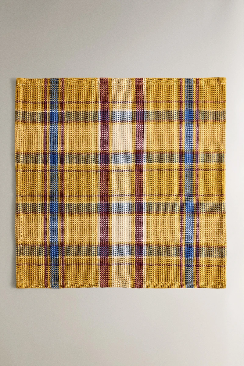 SET OF CHECK WAFFLE-KNIT KITCHEN TOWELS (SET OF 3)