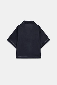 CONTRAST TOPSTITCHED LINEN SHIRT