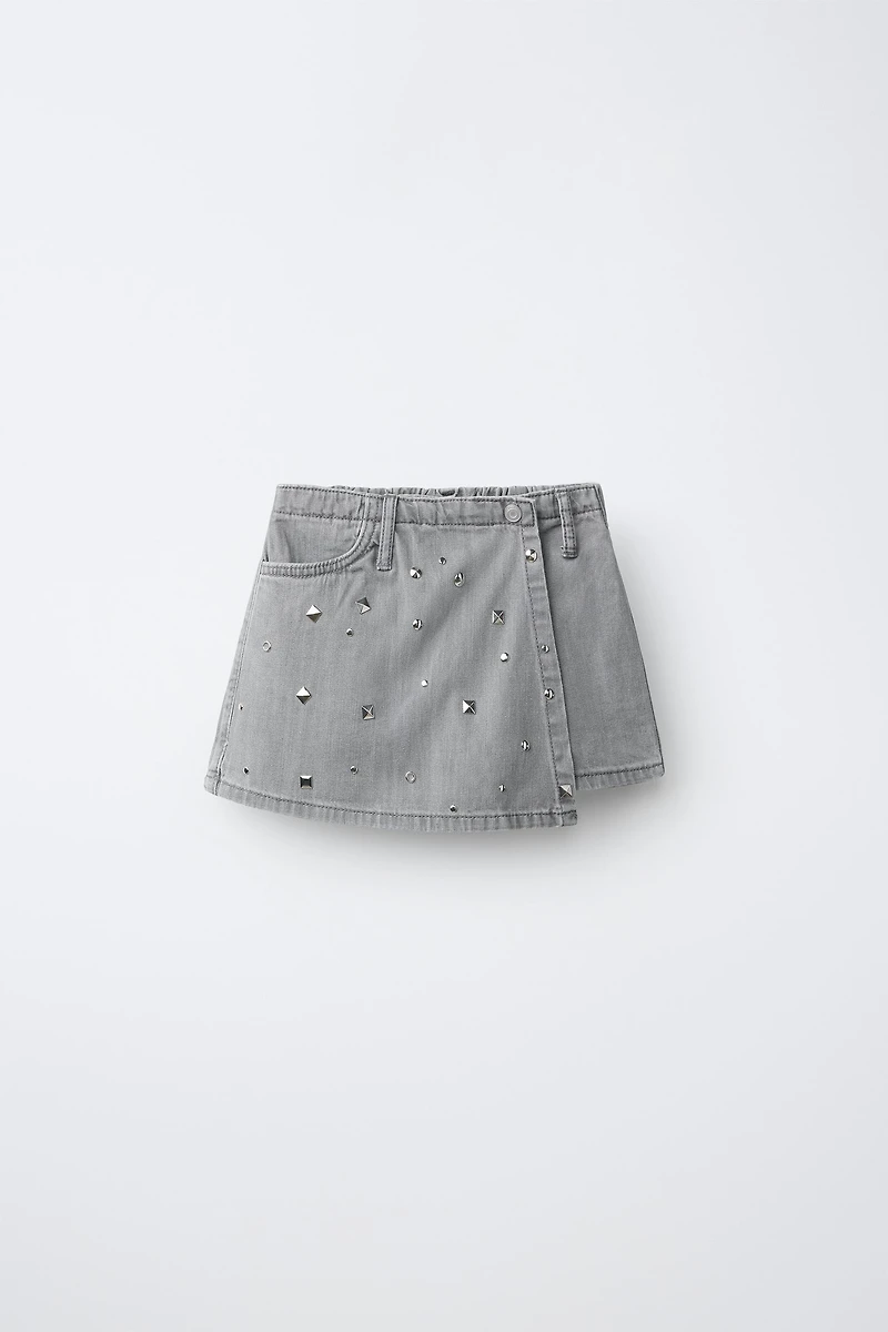 STUDDED DENIM BERMUDA SKIRT