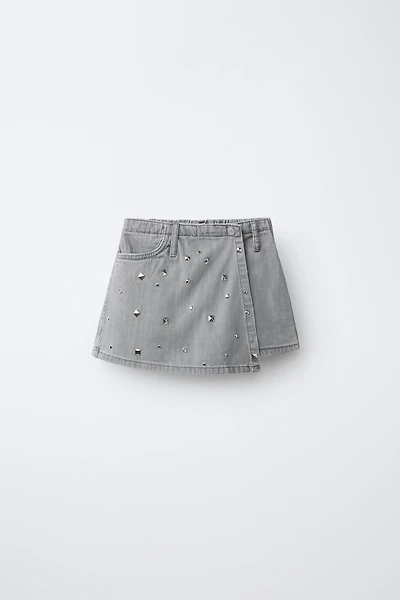 STUDDED DENIM BERMUDA SKIRT