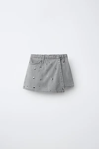 STUDDED DENIM BERMUDA SKIRT