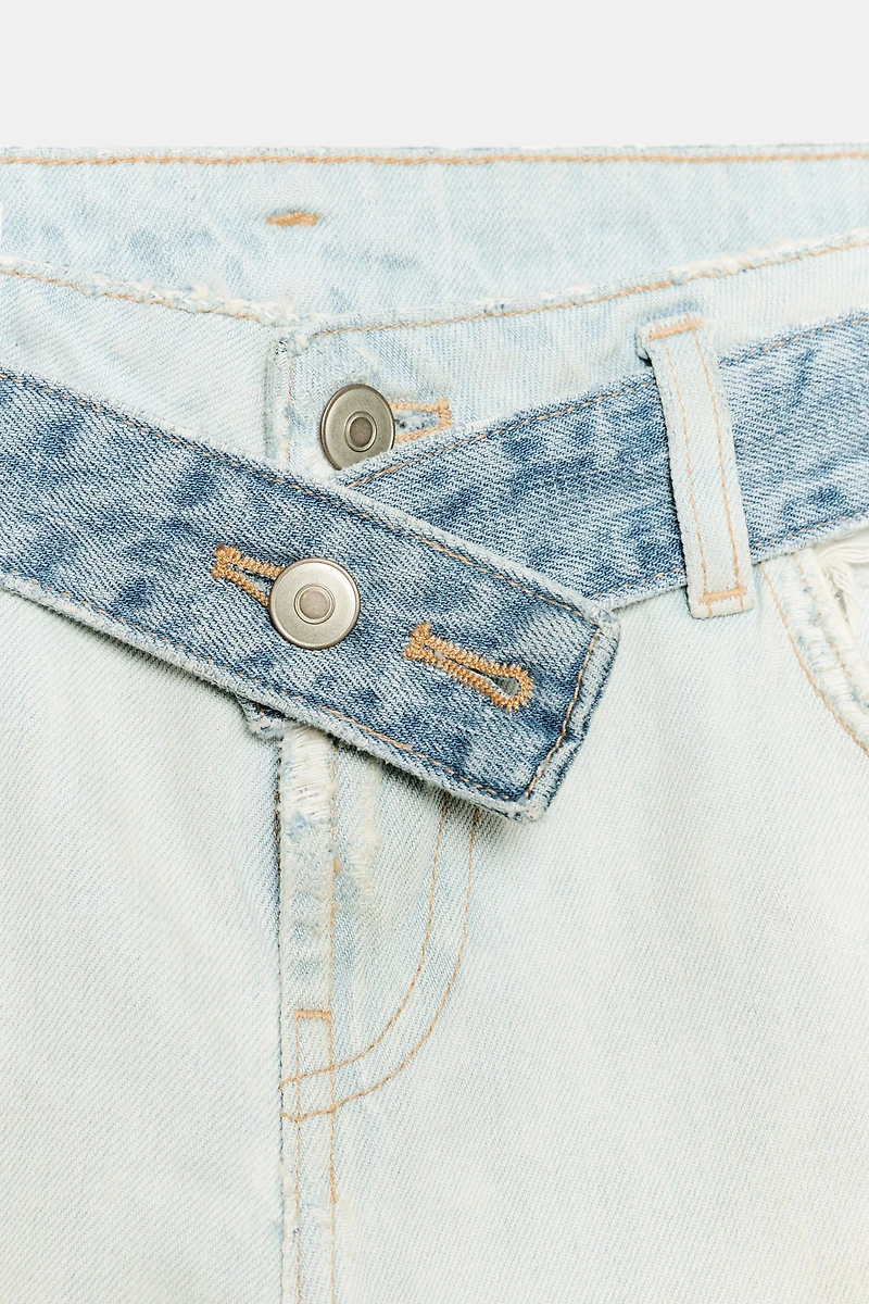 TRF MID-RISE RIPPED DENIM BERMUDA SHORTS WITH BELT