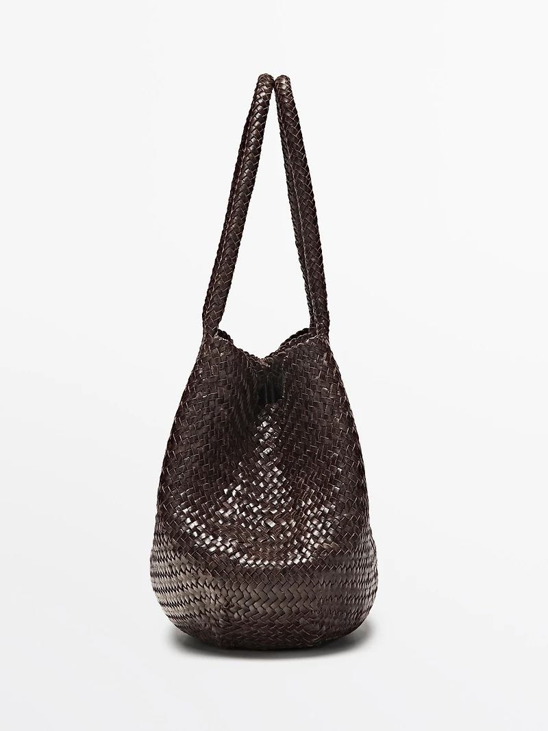 Braided nappa leather tote bag