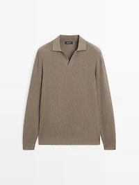 Cotton blend knit polo sweater
