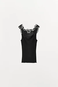 RIB KNIT LACE TOP