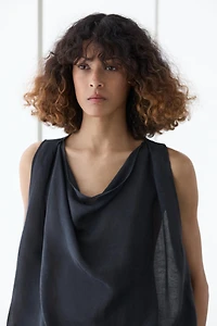 Asymmetric linen blend top