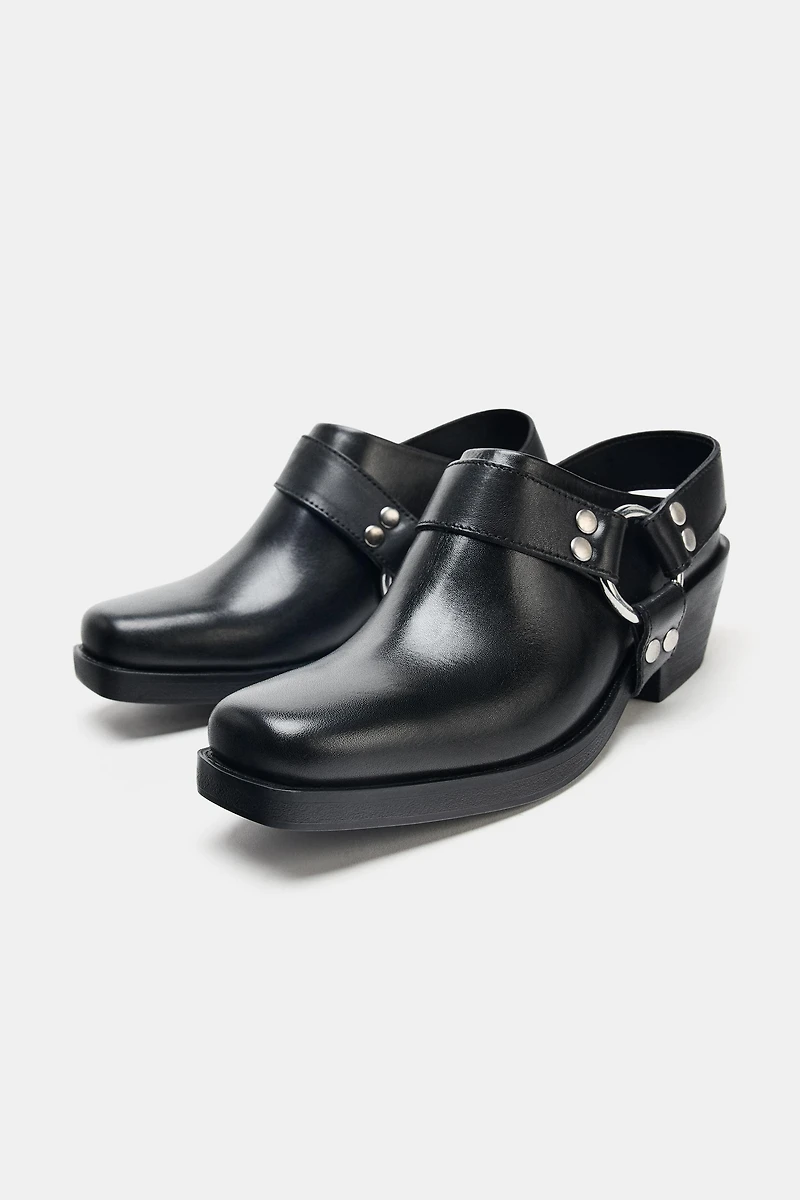 LEATHER BIKER CLOGS
