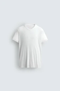 VISCOSE TEXTURED V-NECK T-SHIRT