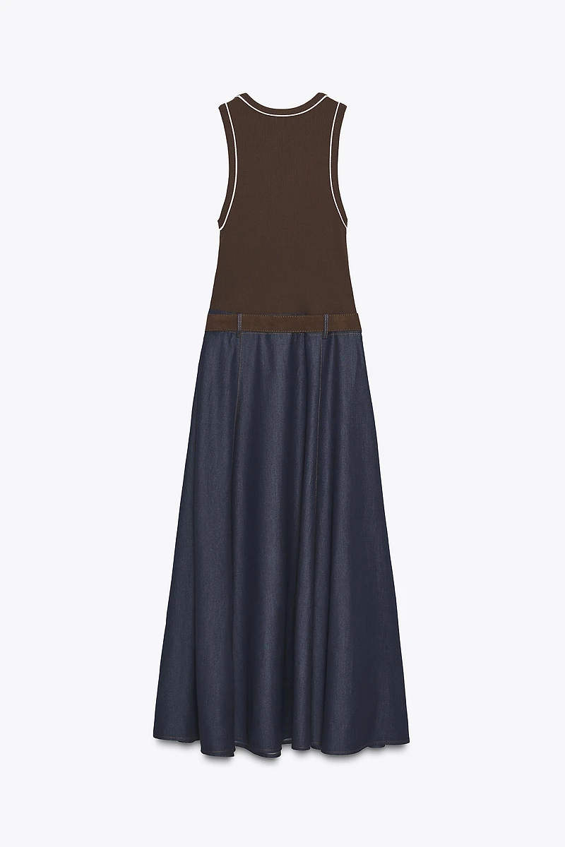 BELTED COMBINATION MIDI DRESS