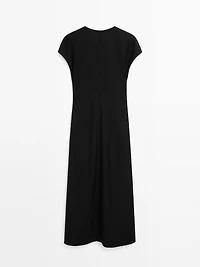 Long wool blend V-neck dress