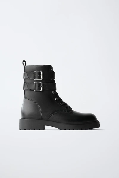 LEATHER DOUBLE-BUCKLE BOOTS